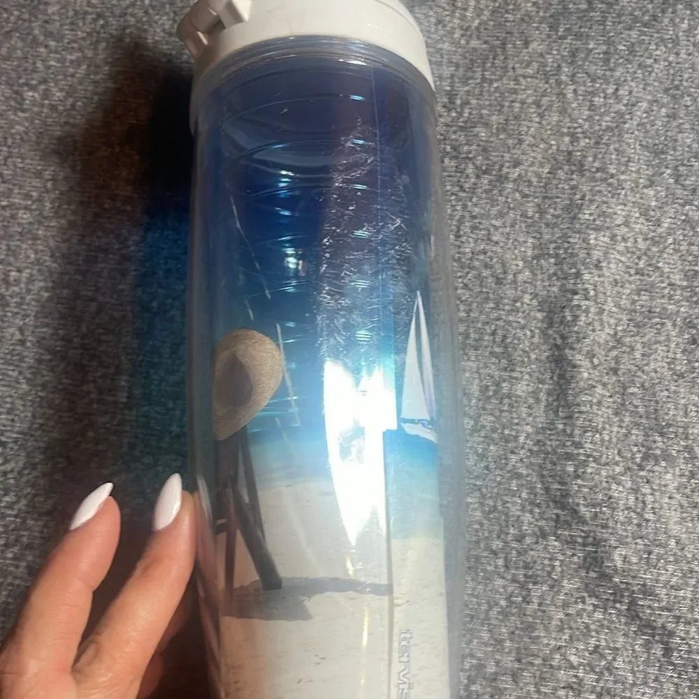 Beach Themed Tumbler with White Lid 24 ounce